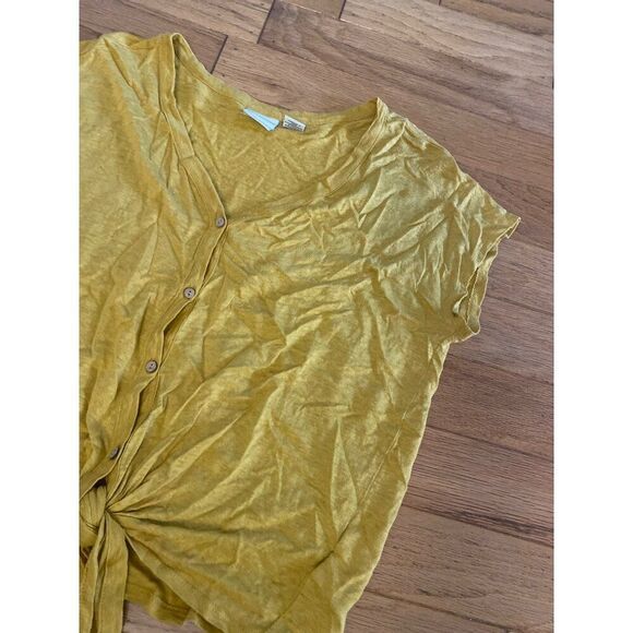 Rachel Zoe women's gold yellow 100% Linen Button-Front Tie-Knot thin Top size - Picture 2 of 7